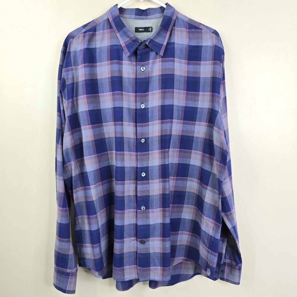 Vince Mens Long Sleeve Lightweight Plaid Button Downn Shirt XL